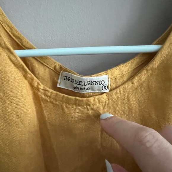TERZO MILLENNO Made in Italy Yellow 100% Linen with crochet trim Size Small - Picture 4 of 6